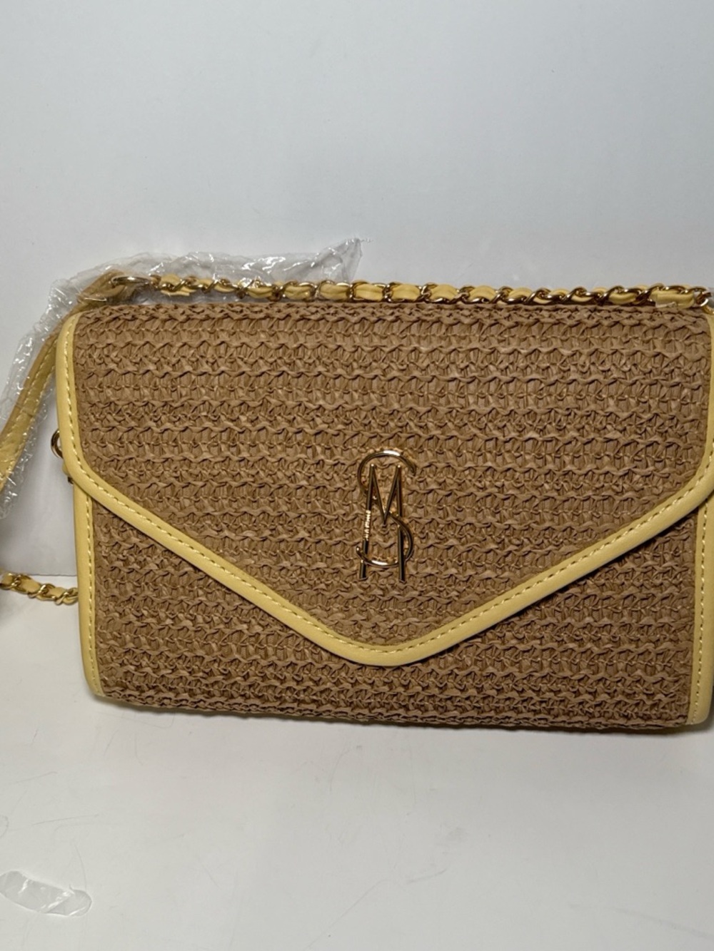 Steve Madden DM249230 Straw Clutch Crossbody Natural Buttermilk Woven Bag New